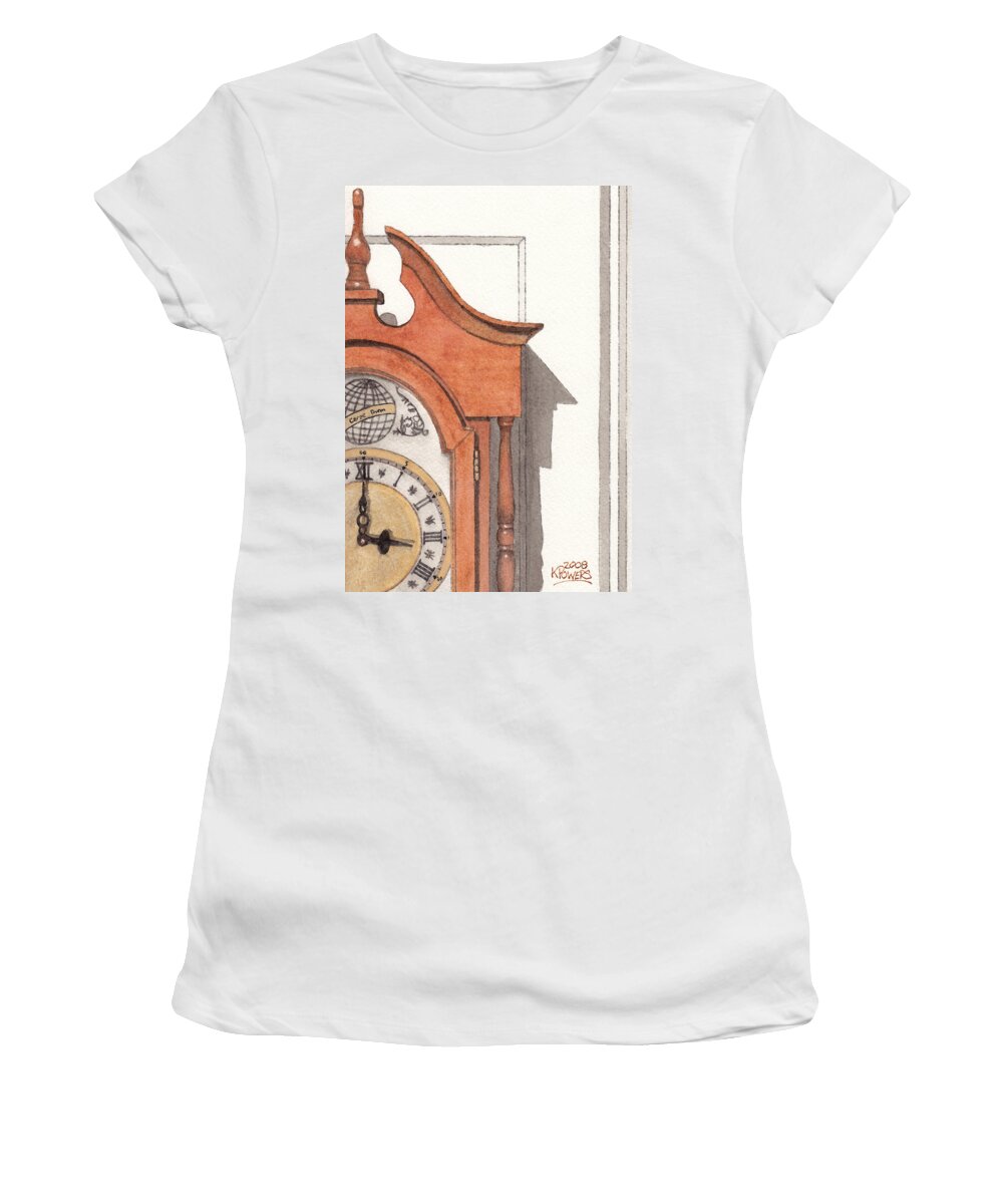 Watercolor Women's T-Shirt featuring the painting Grandfather Clock by Ken Powers