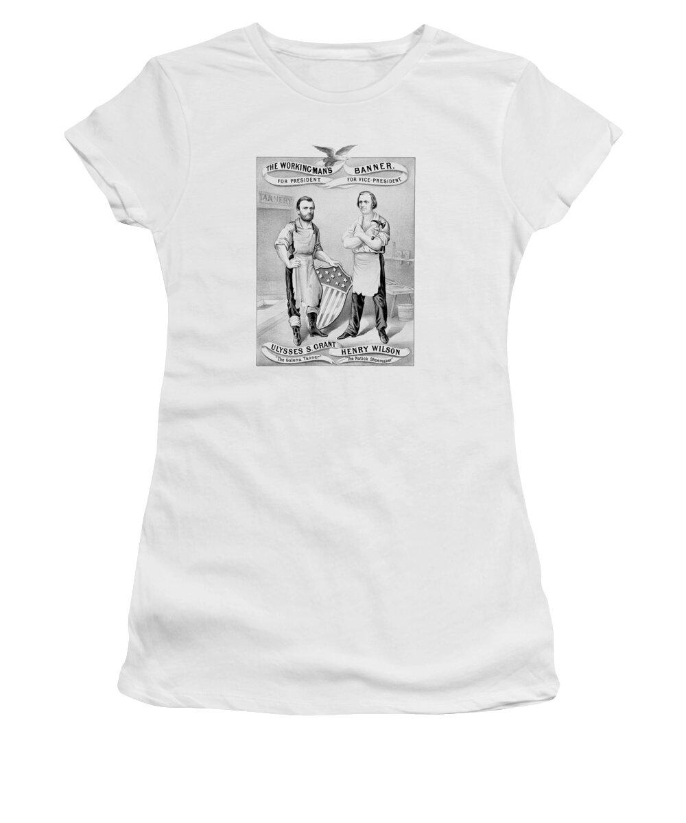 Ulysses S Grant Women's T-Shirt featuring the drawing Grant And Wilson 1872 Election Poster by War Is Hell Store