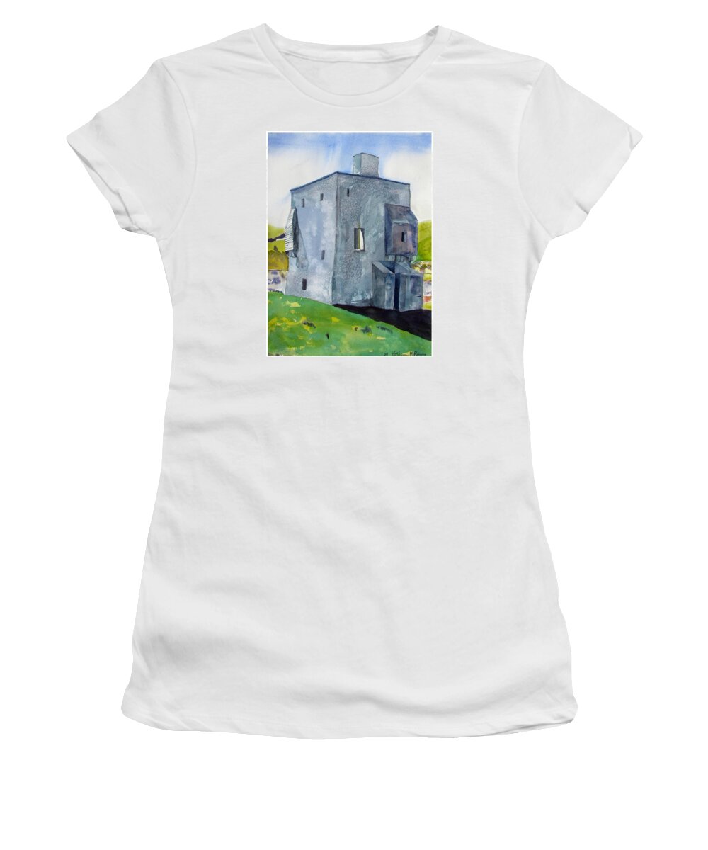  Women's T-Shirt featuring the painting Granuaile's Castle Behind the Hill by Kathleen Barnes