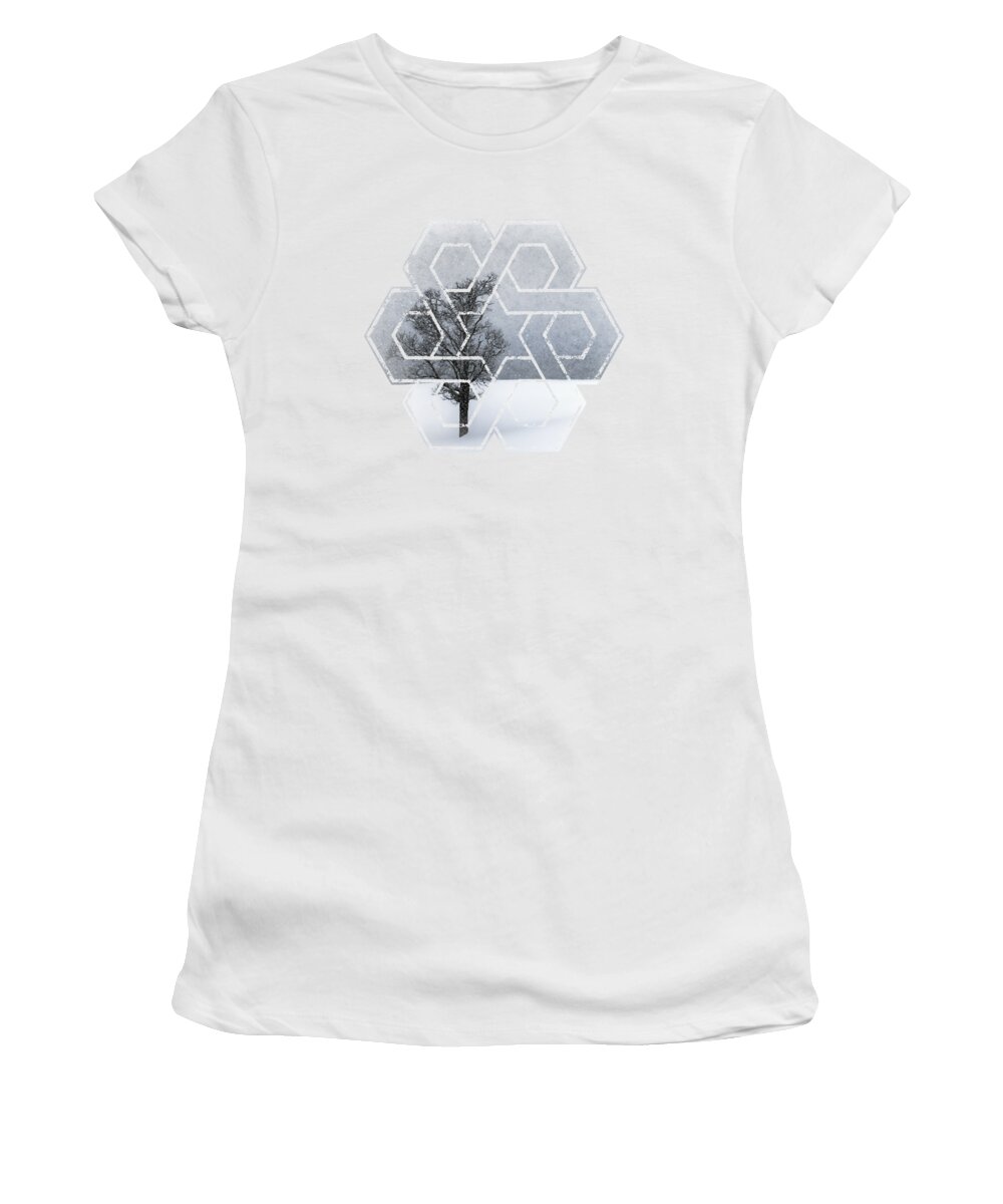 Abstract Women's T-Shirt featuring the photograph Graphic Art WINTERTIME Lonely Tree by Melanie Viola