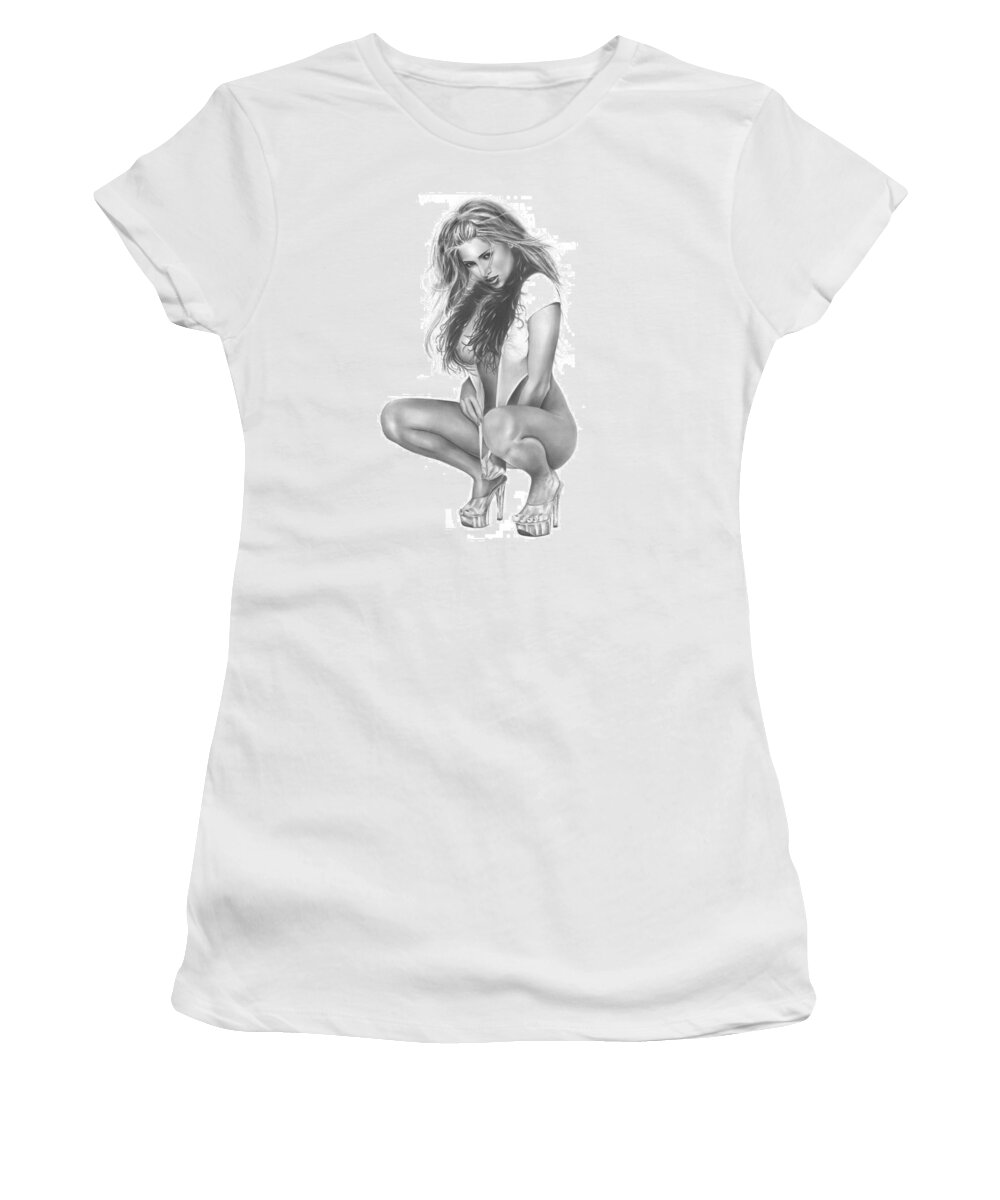 Pete Women's T-Shirt featuring the drawing Gray Fox by Pete Tapang