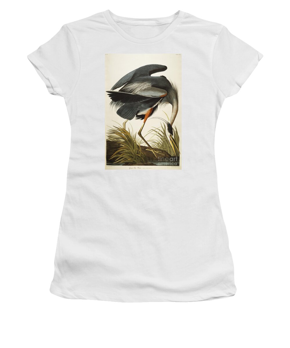 #faatoppicks Women's T-Shirt featuring the drawing Great Blue Heron by John James Audubon