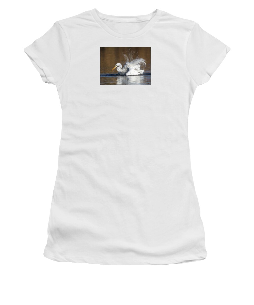 Great Women's T-Shirt featuring the photograph Great Egret Bathing 1056-010518-1cr by Tam Ryan