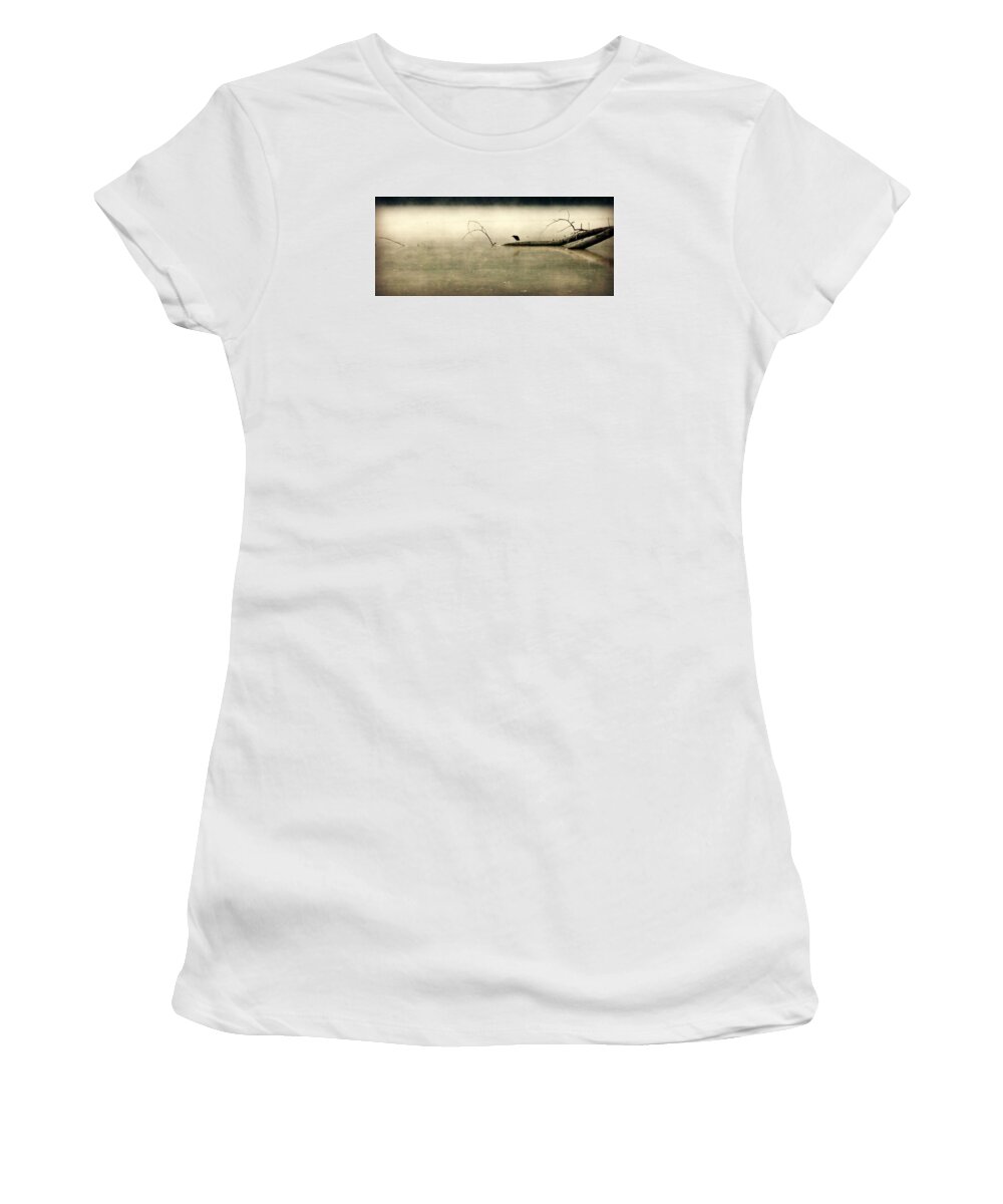 Bird Women's T-Shirt featuring the photograph Green backed Heron in Dawn Mist by Kathy Barney