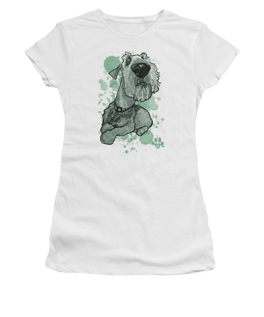 Airedale Terrier Women's T-Shirt featuring the drawing Green Paint Splatter Airedale Terrier by Canine Caricatures By John LaFree