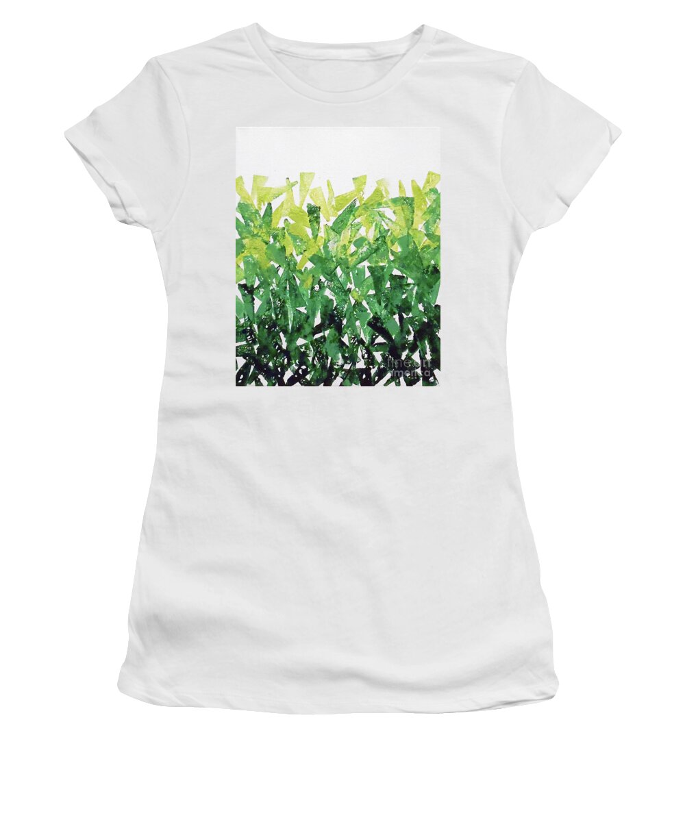 Green Geometric Women's T-Shirt featuring the painting Greenery Gradation by Jilian Cramb - AMothersFineArt
