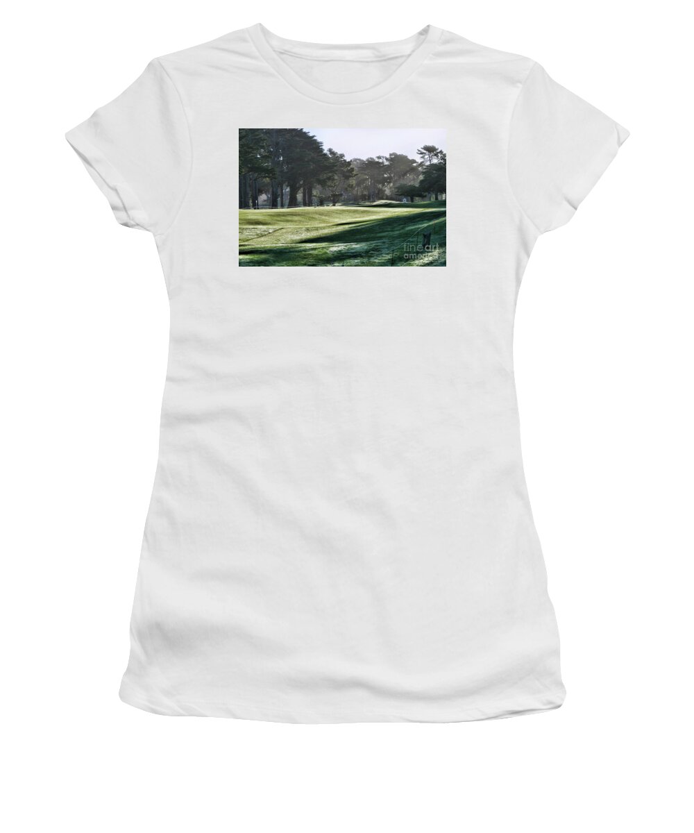 Tiger Women's T-Shirt featuring the photograph Greens Golf Harding Park San Francisco by Chuck Kuhn