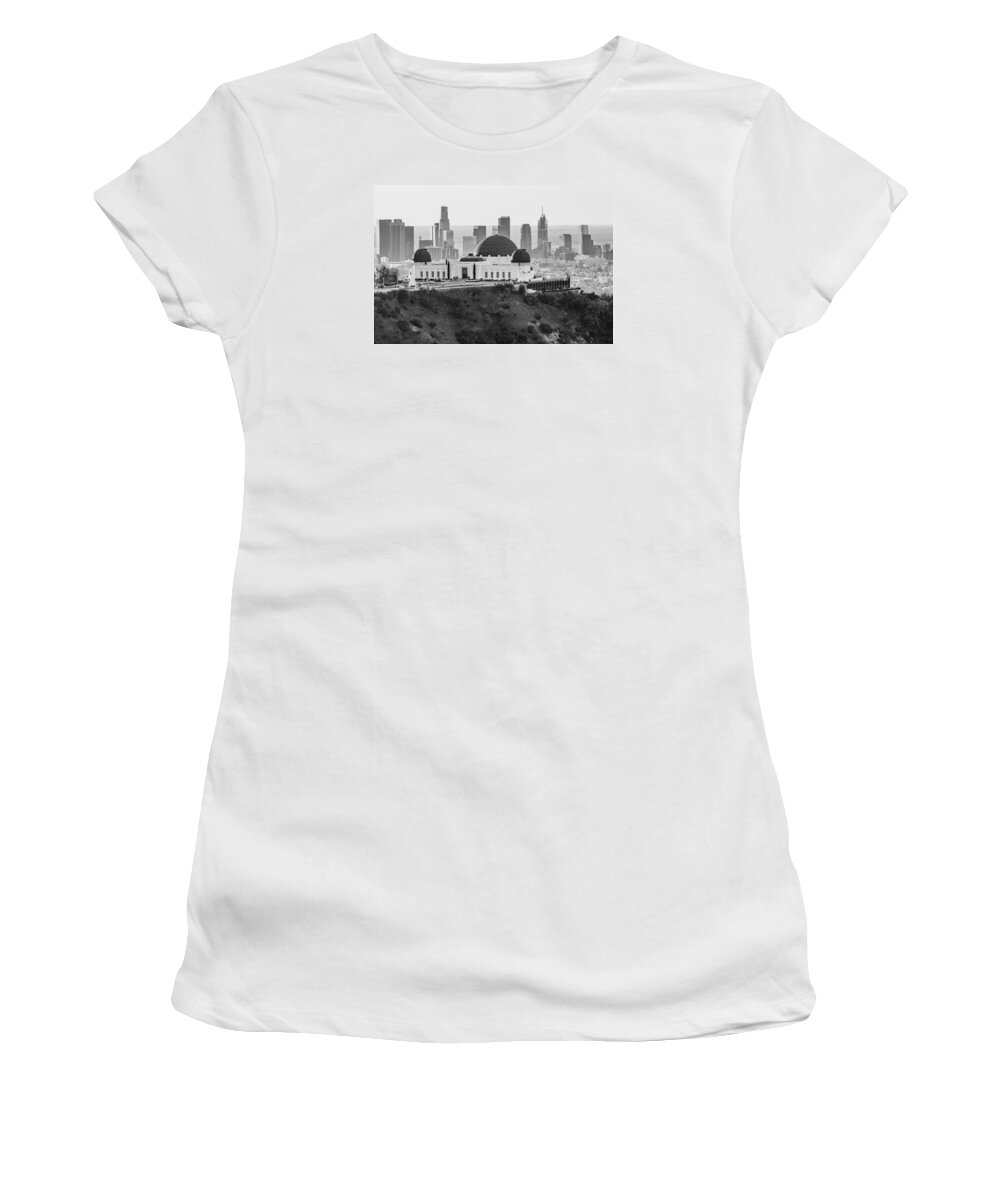 Los Angeles Women's T-Shirt featuring the photograph Griffith Observatory and LA Black and White by John McGraw