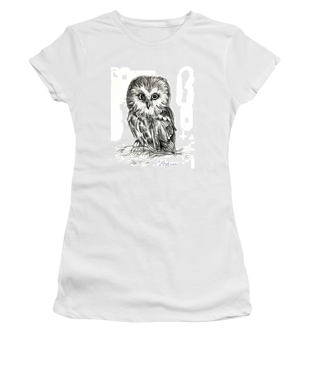 Owl Women's T-Shirt featuring the drawing Guess Whoooo by Carol Allen Anfinsen