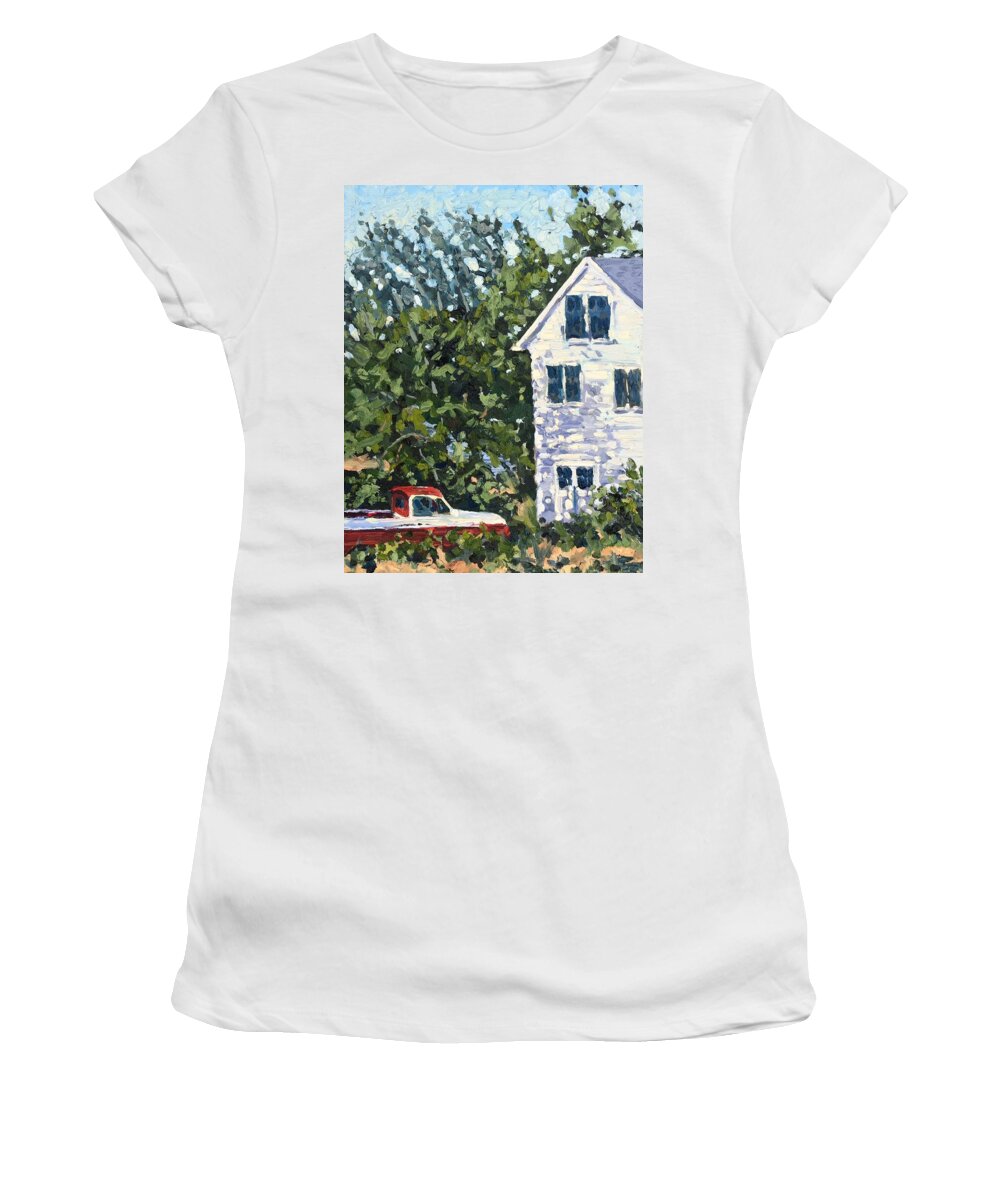 Plein Air Women's T-Shirt featuring the painting Gus at Grandma's by Les Herman