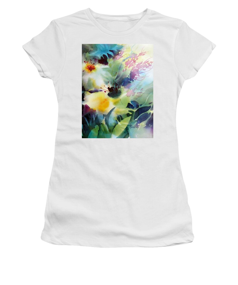 Watercolor Women's T-Shirt featuring the painting Happy Dance by Rae Andrews