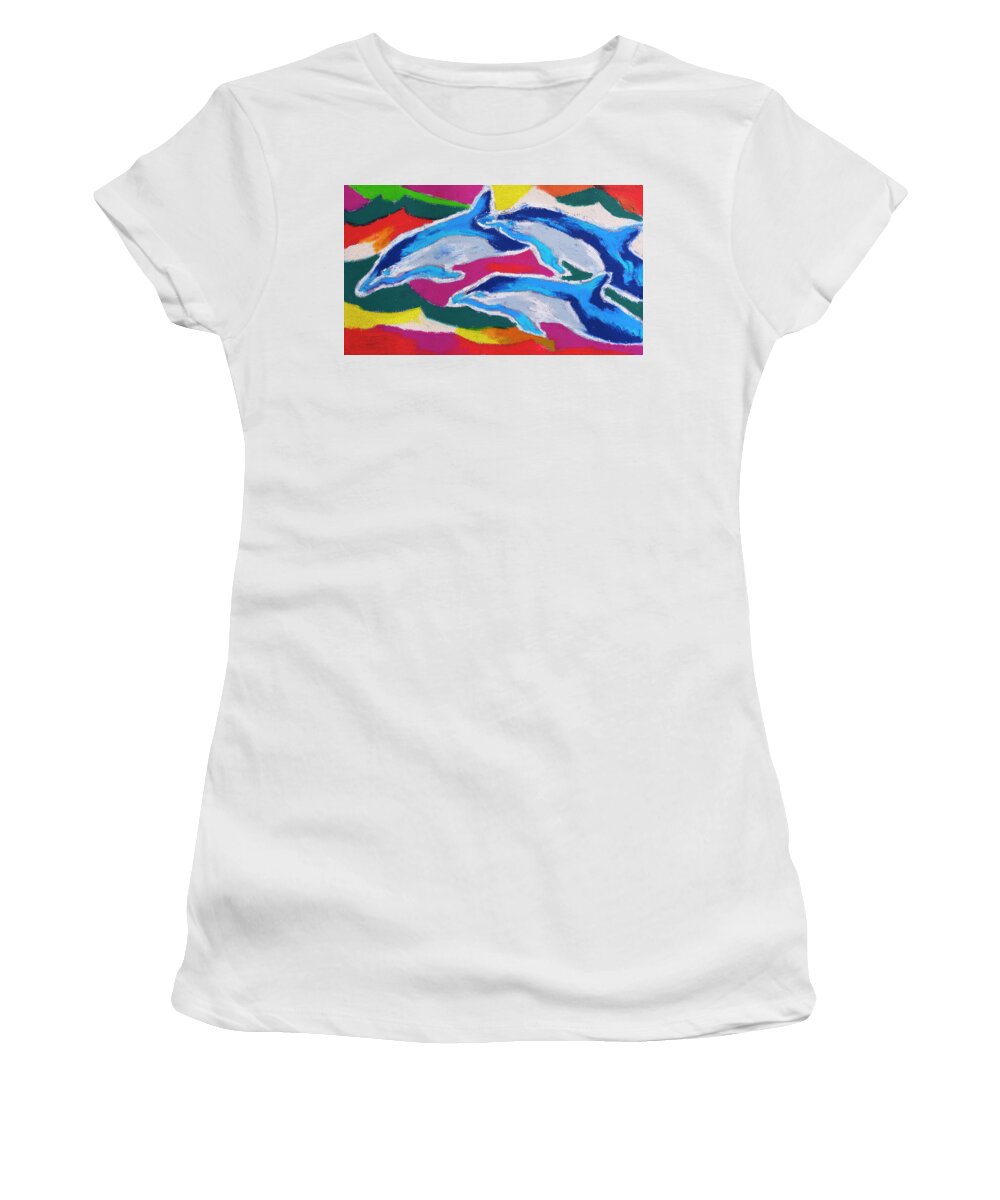Dolphin Women's T-Shirt featuring the painting Happy Dolphin Dance by Stephen Anderson