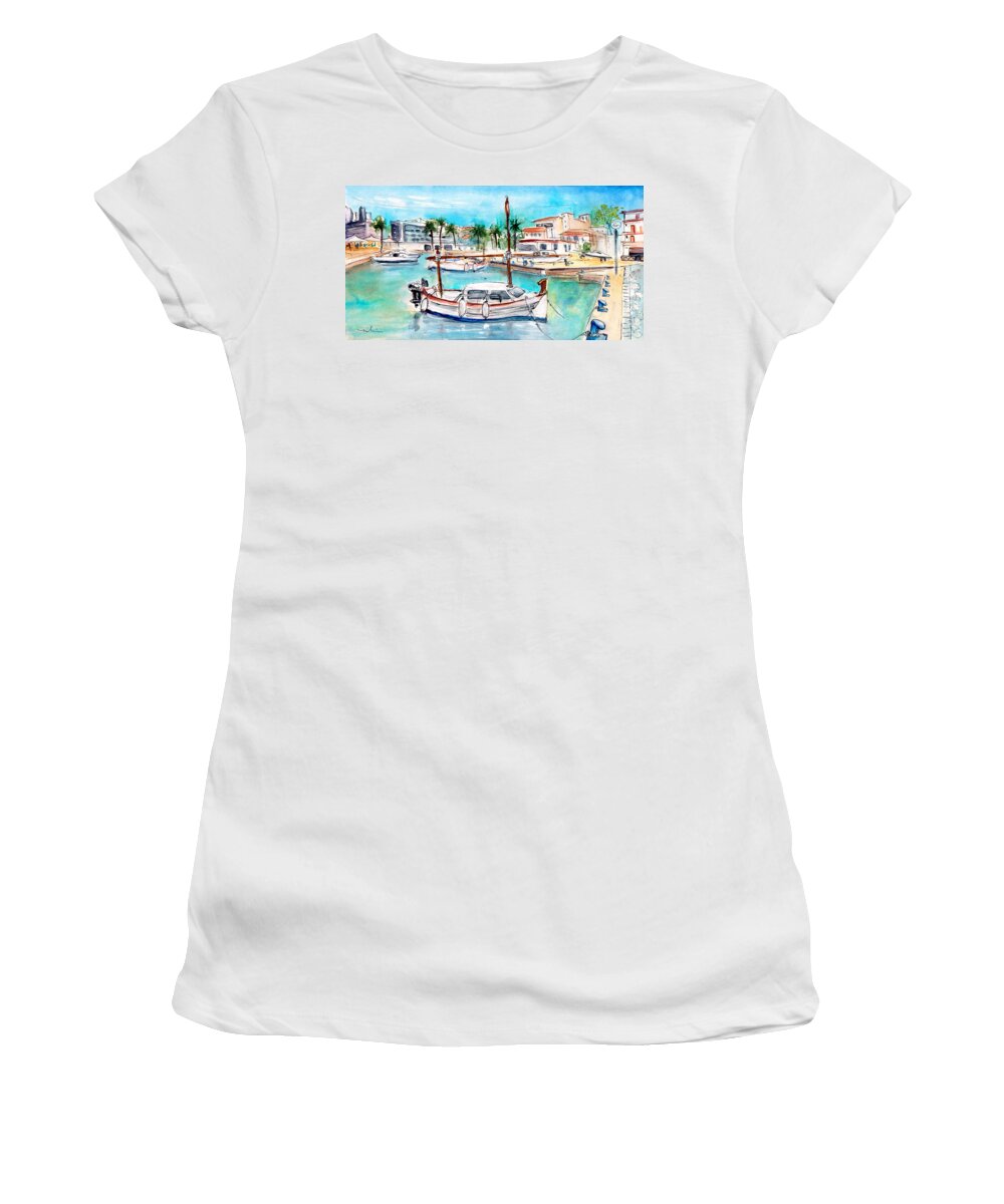 Travel Women's T-Shirt featuring the painting Harbour Of Cala Ratjada 02 by Miki De Goodaboom