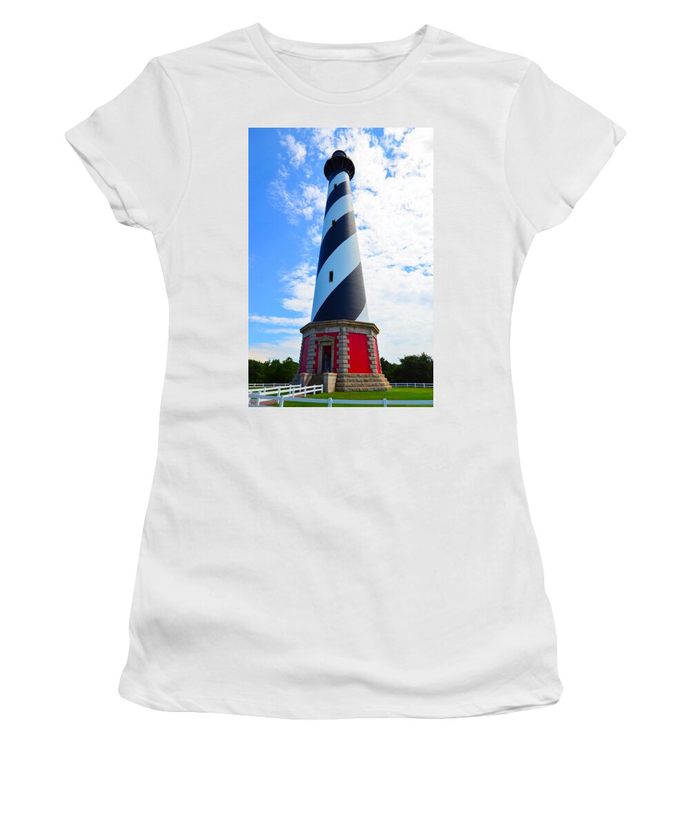 Cape Hatteras Women's T-Shirt featuring the photograph Hatteras Light in the Clouds by Jeff at JSJ Photography