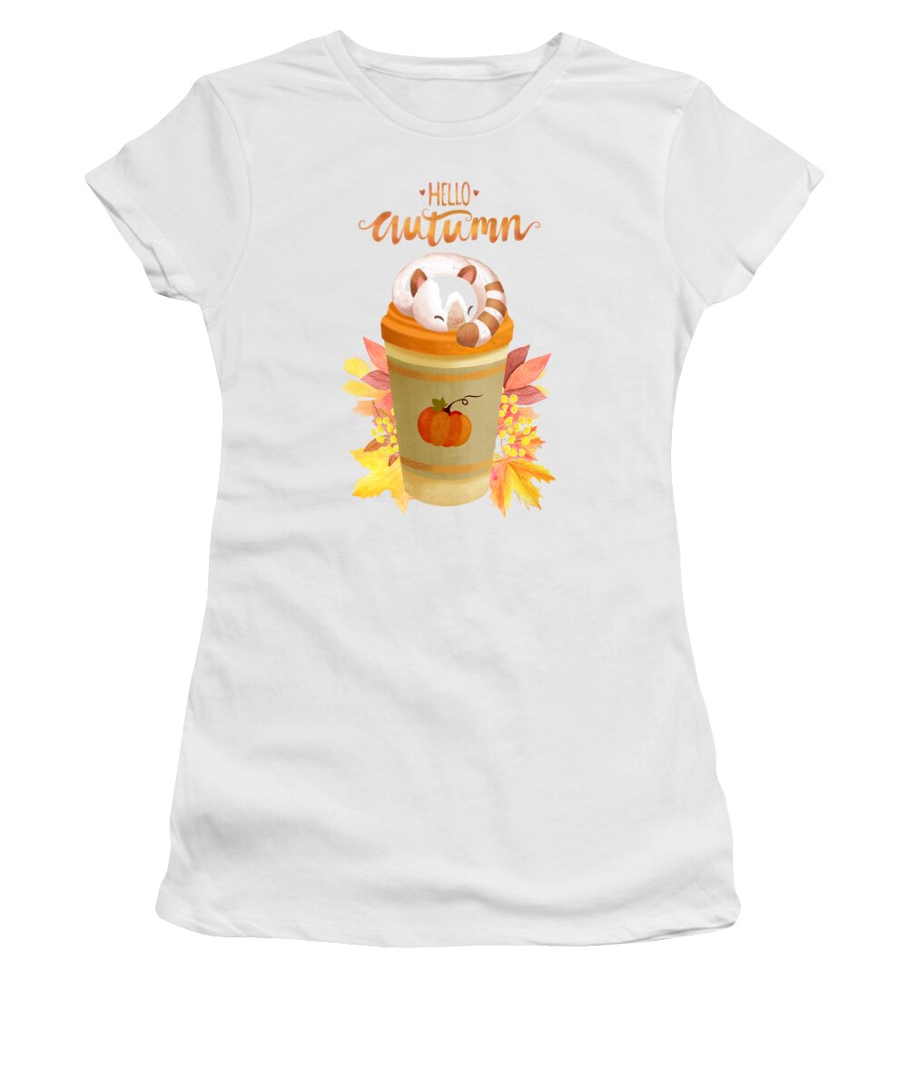 Drawing Women's T-Shirt featuring the drawing Hello Autumn by Little Bunny Sunshine