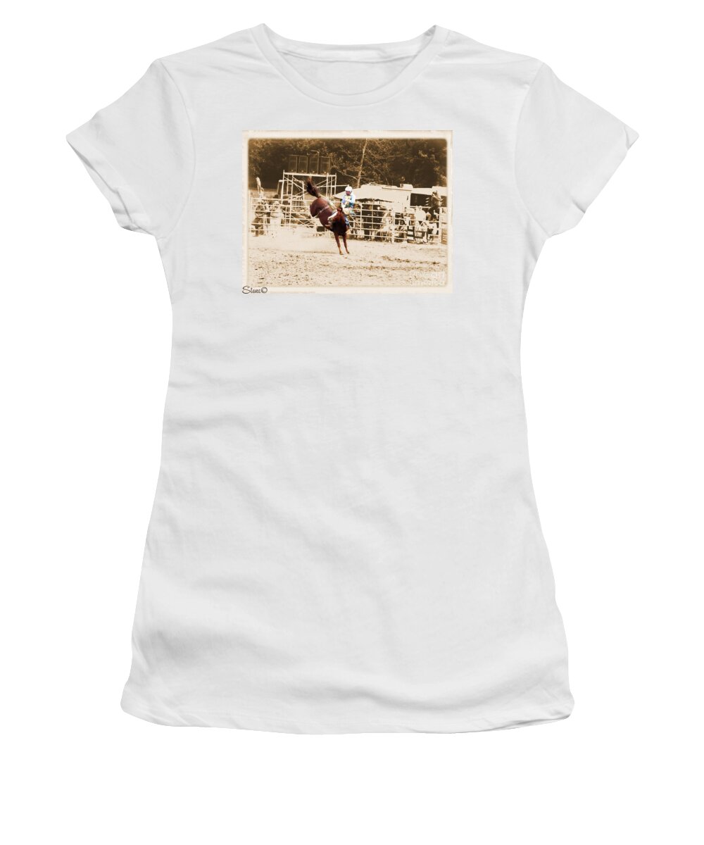 Sepia Women's T-Shirt featuring the photograph Helluva Rodeo-The Ride 3 by September Stone