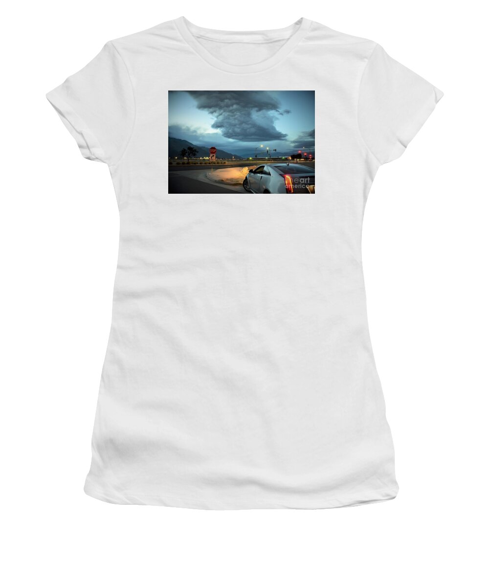 Lenticular Clouds Women's T-Shirt featuring the photograph Here by Angela J Wright