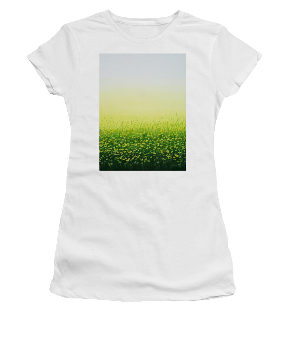 Contemporary Women's T-Shirt featuring the painting Here Comes The Sun by Herb Dickinson