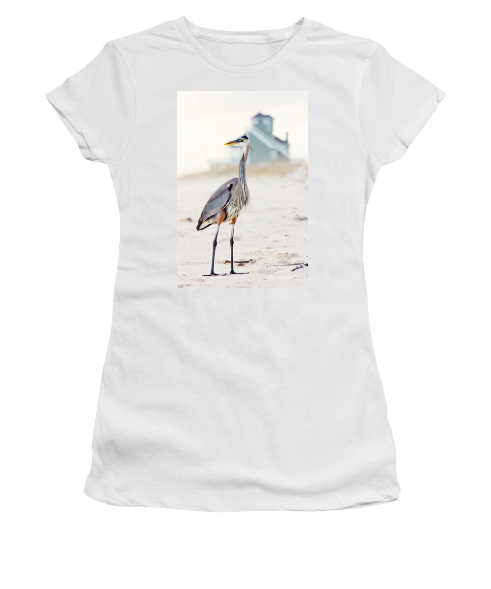 Heron Women's T-Shirt featuring the photograph Heron and the Beach House by Joan McCool