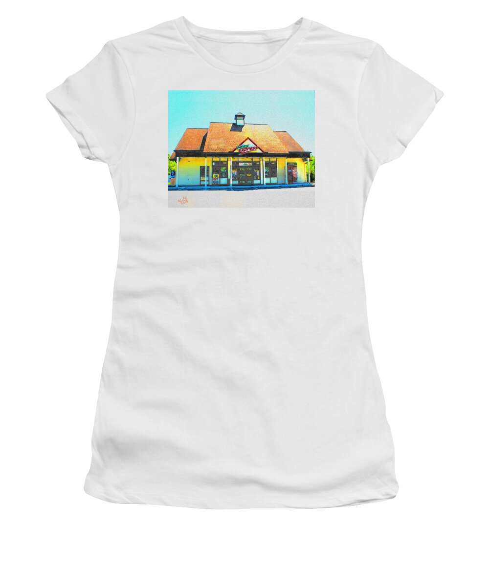 Gas Station Women's T-Shirt featuring the painting Hess Express in Ashland MA by Cliff Wilson