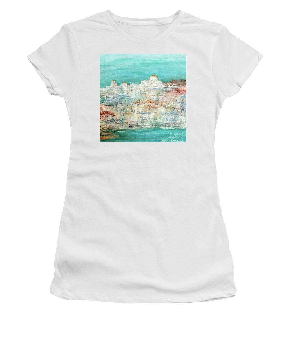 Painting Women's T-Shirt featuring the painting Highlights on Skiathos by Jackie Sherwood