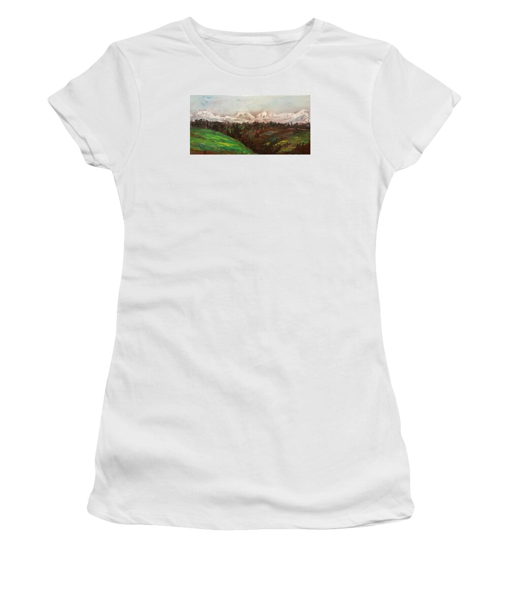 Mountains Women's T-Shirt featuring the painting Highway 2 Going to Butte by Cheryl Nancy Ann Gordon