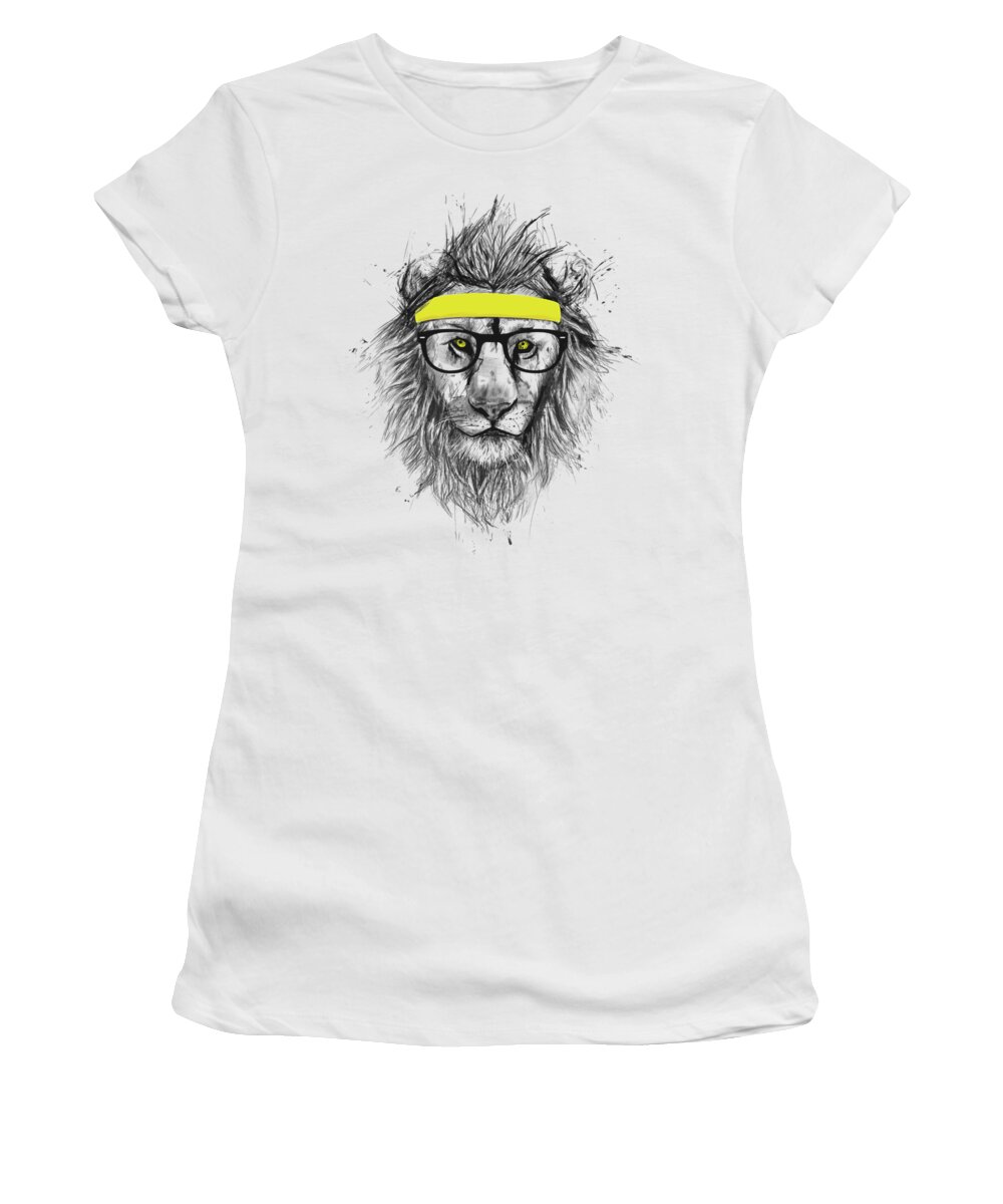 Lion Women's T-Shirt featuring the drawing Hipster lion by Balazs Solti