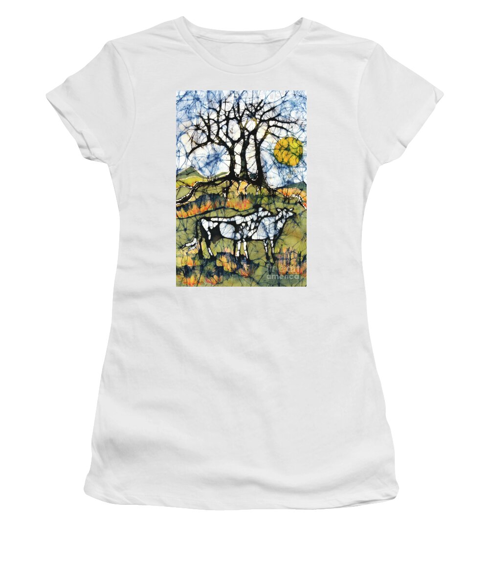 Cows Women's T-Shirt featuring the tapestry - textile Holsiein Cows Below Autumn Trees by Carol Law Conklin