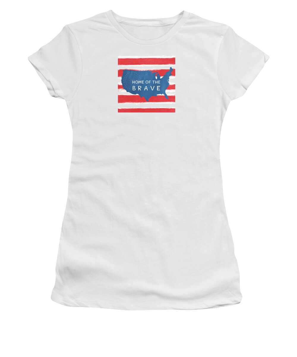 July 4th Women's T-Shirt featuring the painting Home Of The Brave by Linda Woods