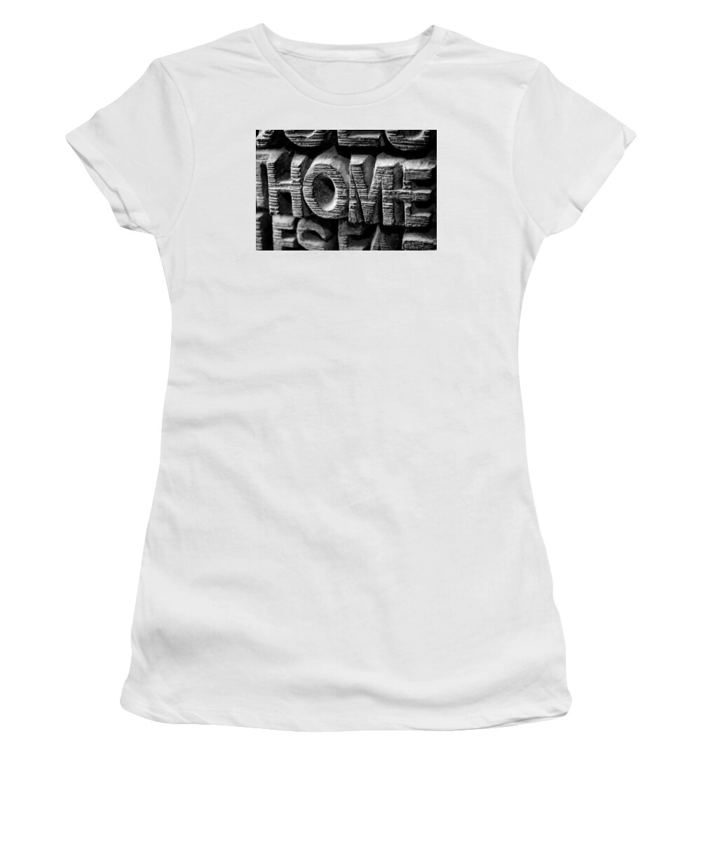 Home Women's T-Shirt featuring the photograph Home sign at Sagrada Familia by Nicole Freedman
