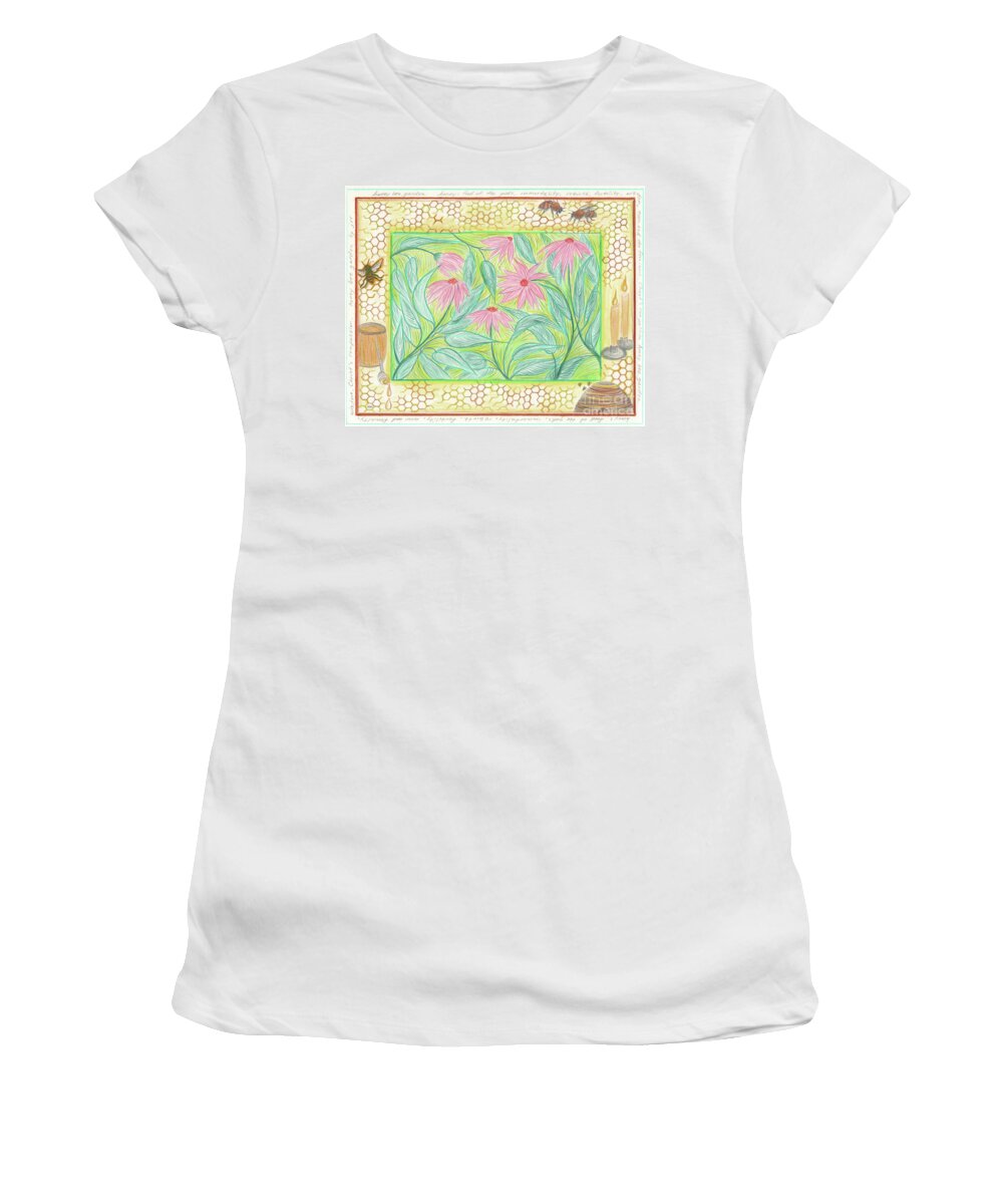 Honey Bee Women's T-Shirt featuring the drawing Honey Bee Garden by jrr by First Star Art