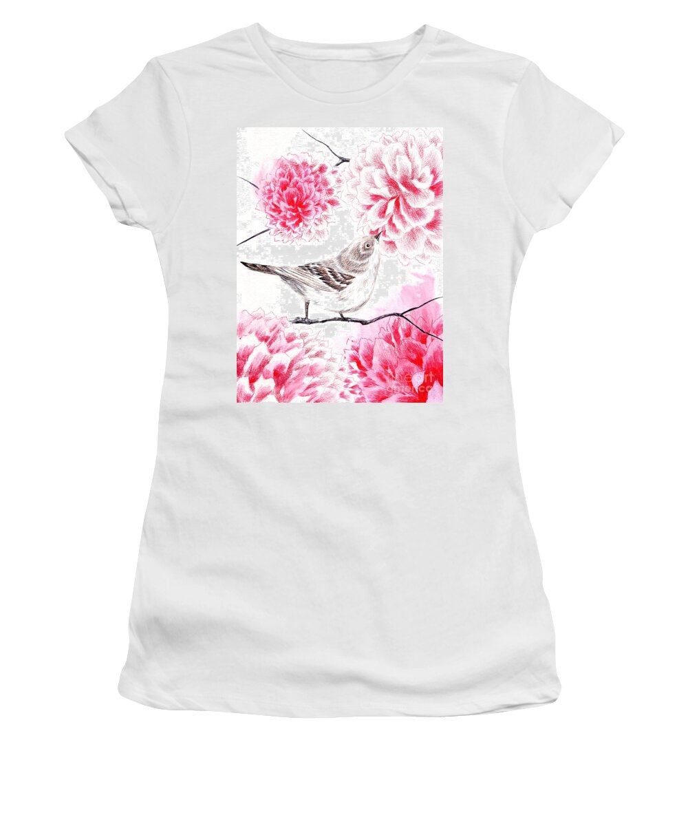 Bird Women's T-Shirt featuring the drawing Hop to It by Alice Chen
