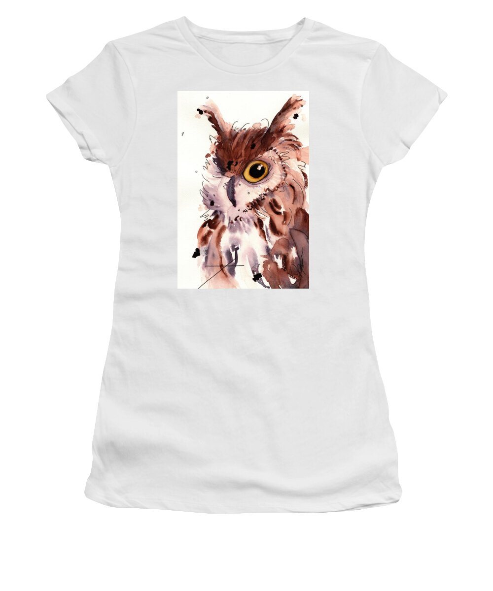 Owl Women's T-Shirt featuring the painting Horned Owl by Dawn Derman