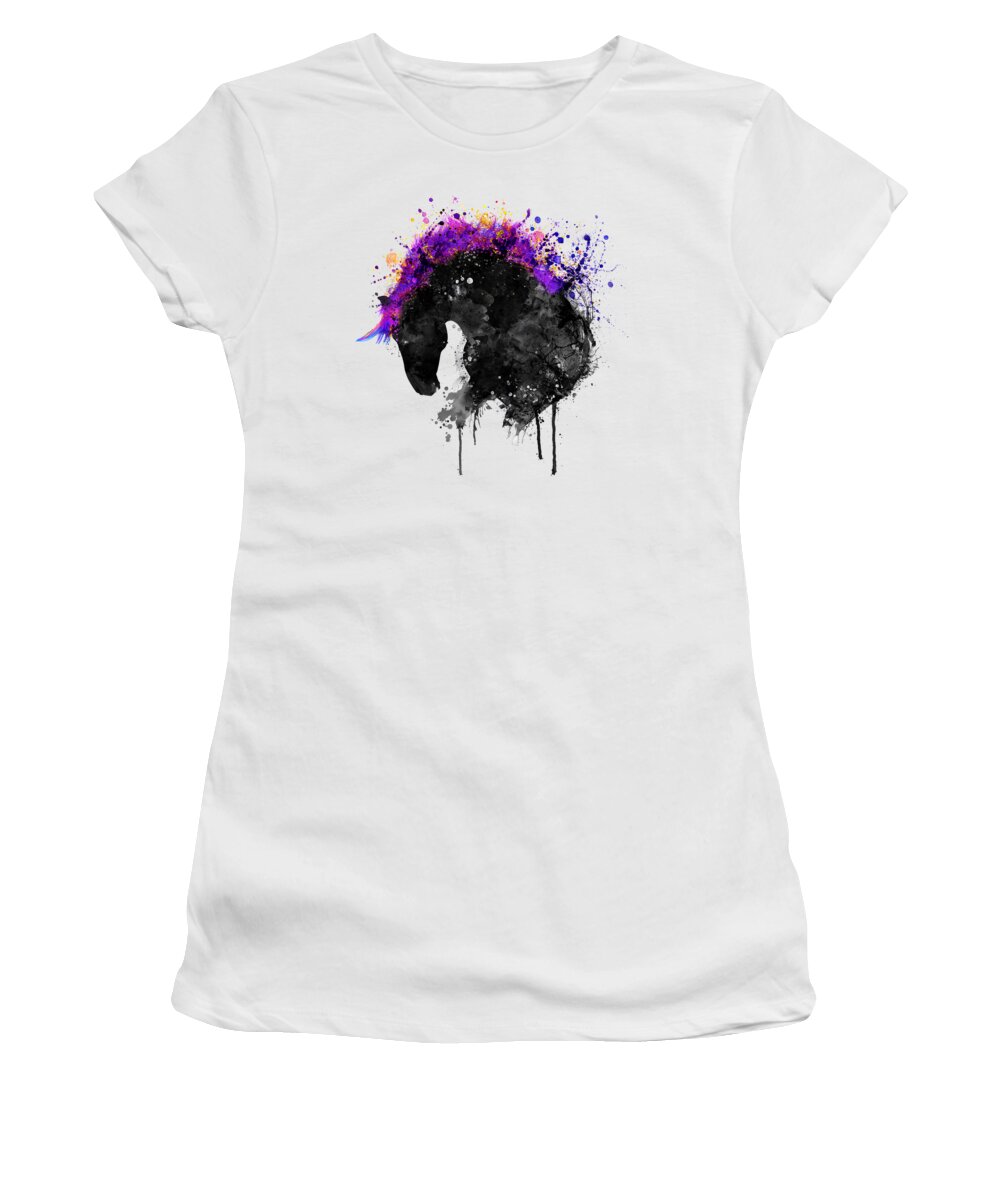 Marian Voicu Women's T-Shirt featuring the painting Horse Head Watercolor Silhouette by Marian Voicu