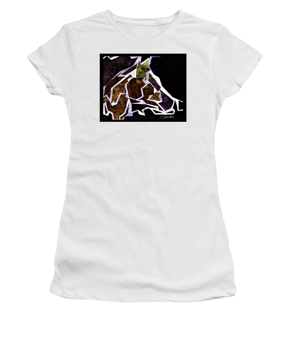 Abstract Horse's Head Women's T-Shirt featuring the painting Horsing Around by Ruben Carrillo