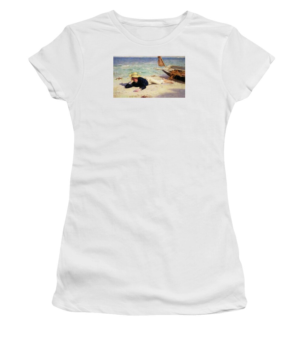 Henry Scott Tuke Women's T-Shirt featuring the painting Hot Summers Day by Henry Scott Tuke