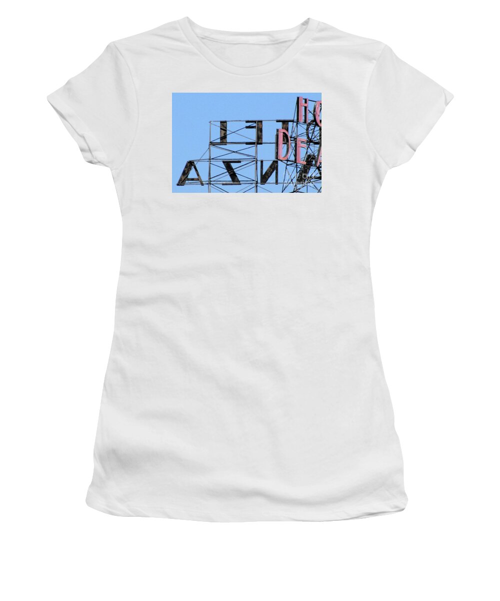 Sanjose Women's T-Shirt featuring the photograph Hotel DeAnza Sign by Erica Freeman