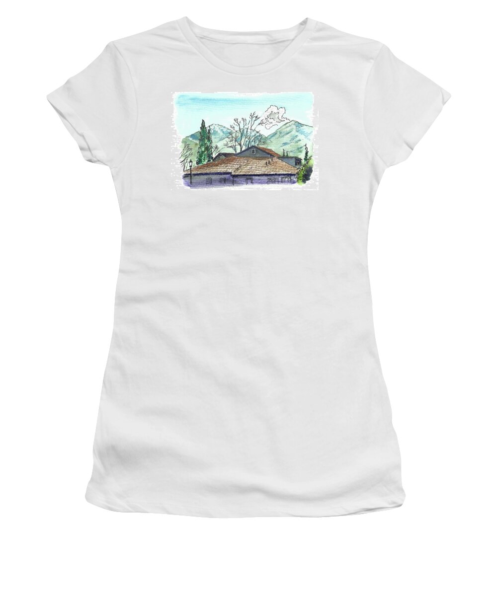 Landscape Women's T-Shirt featuring the painting House in the Mountains by Masha Batkova
