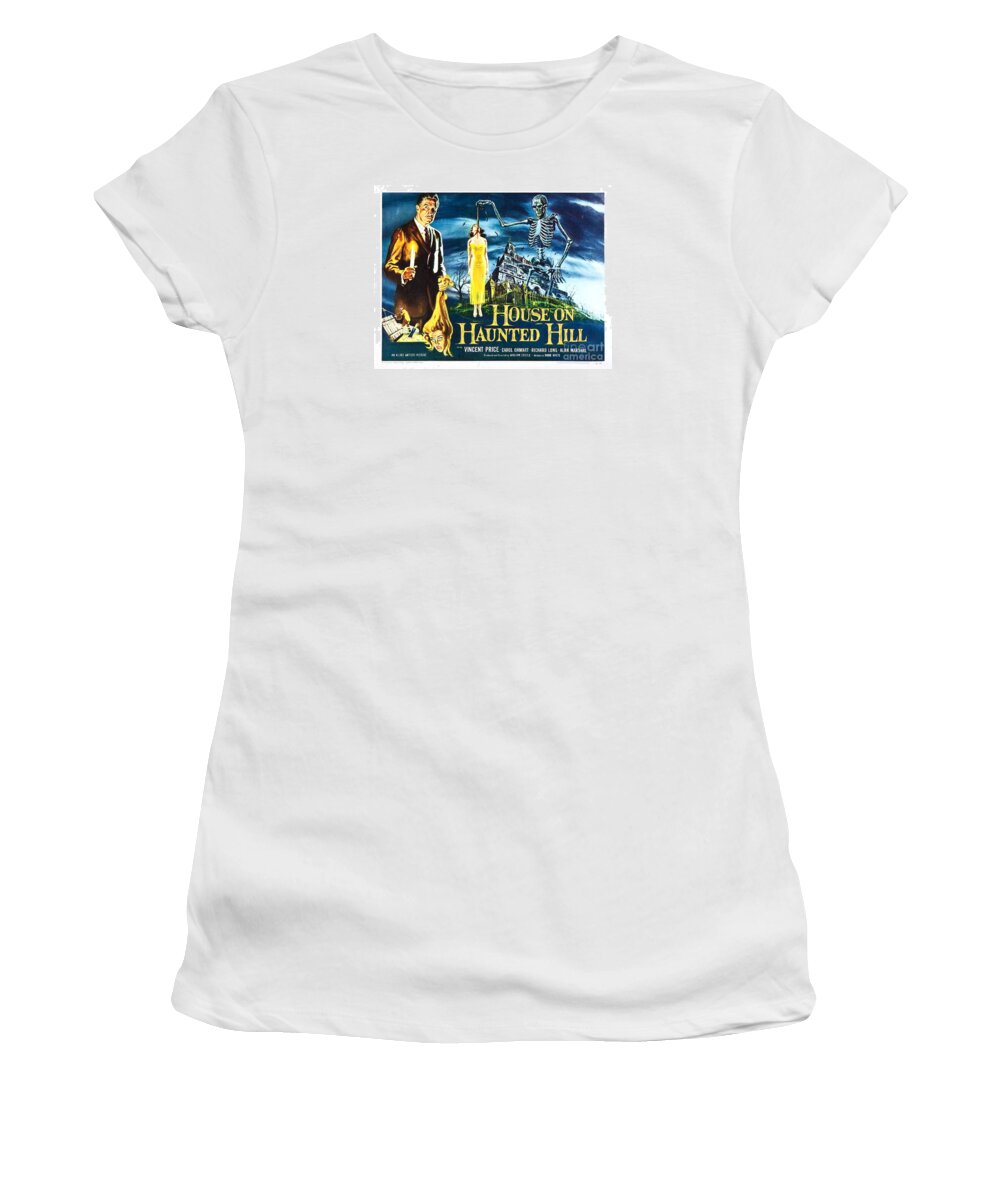 House Women's T-Shirt featuring the painting House on Haunted Hill Poster Classic horror movie by Vintage Collectables