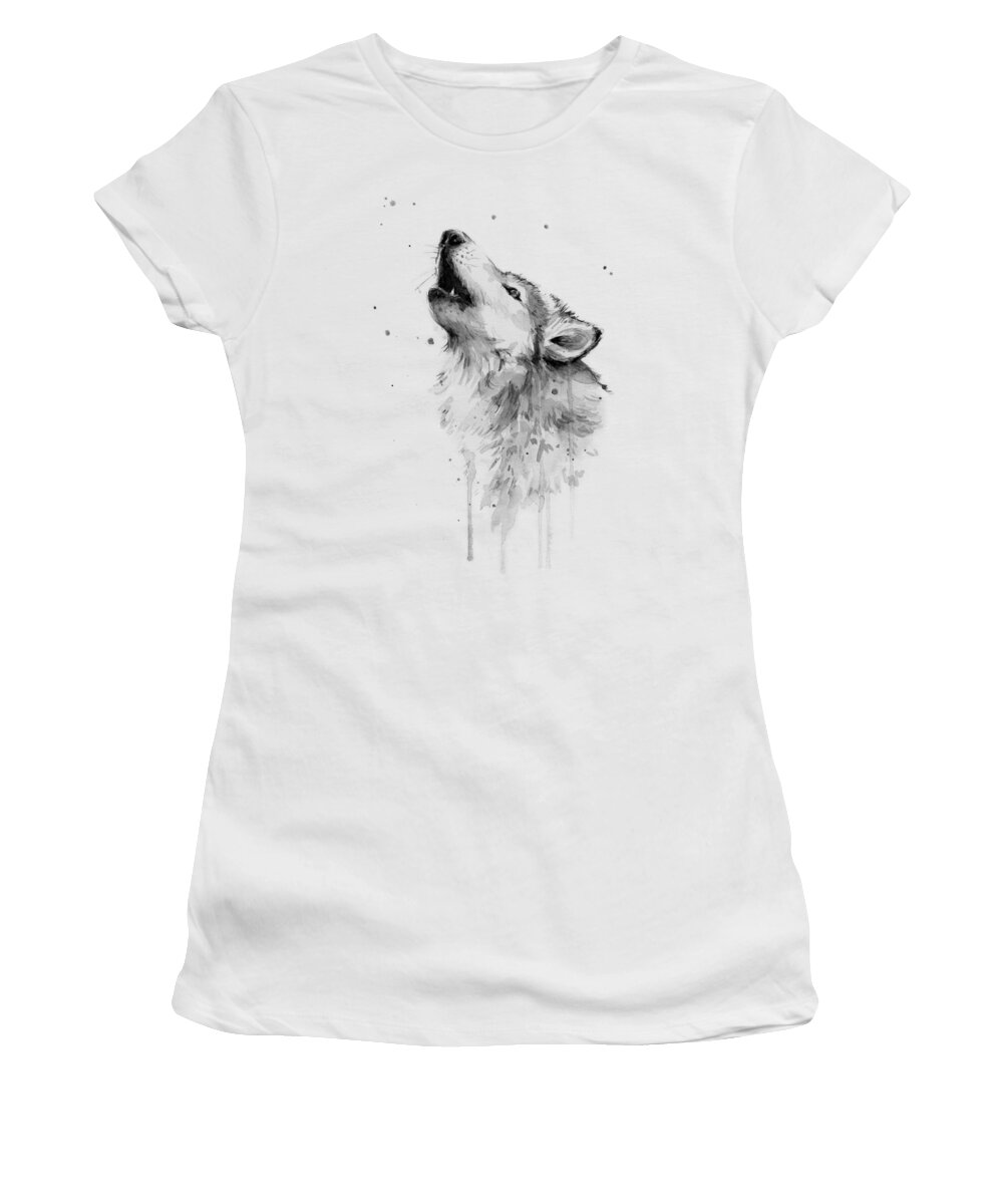 Watercolor Women's T-Shirt featuring the painting Howling Wolf Watercolor by Olga Shvartsur