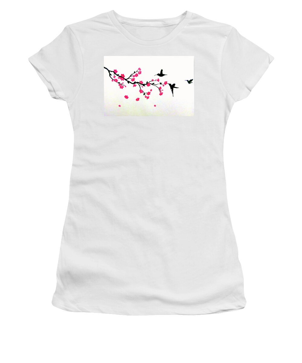 Tree Women's T-Shirt featuring the painting Humming Birds by Silpa Saseendran