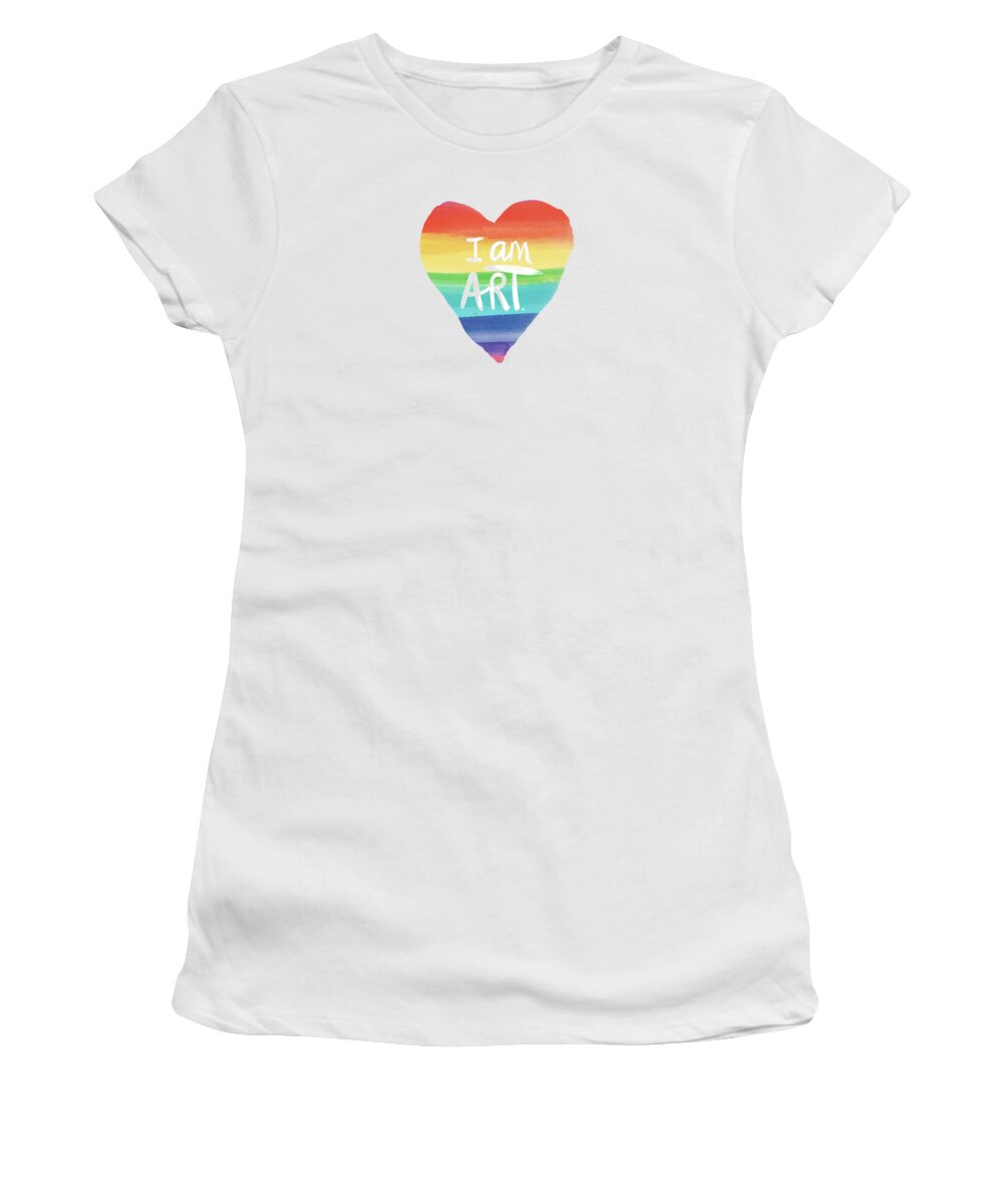 Rainbow Women's T-Shirt featuring the painting I AM ART Rainbow Heart- Art by Linda Woods by Linda Woods