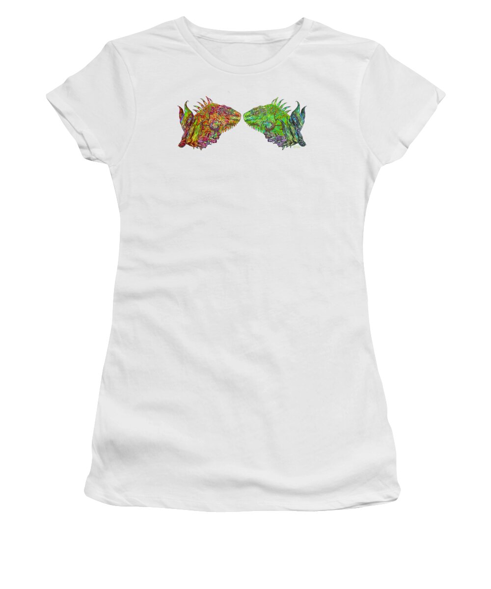 Carol Cavalaris Women's T-Shirt featuring the mixed media Iguana Love by Carol Cavalaris