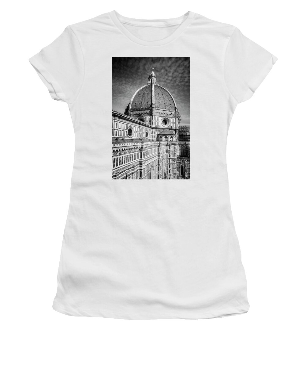 Joan Carroll Women's T-Shirt featuring the photograph Il Duomo Florence Italy BW by Joan Carroll