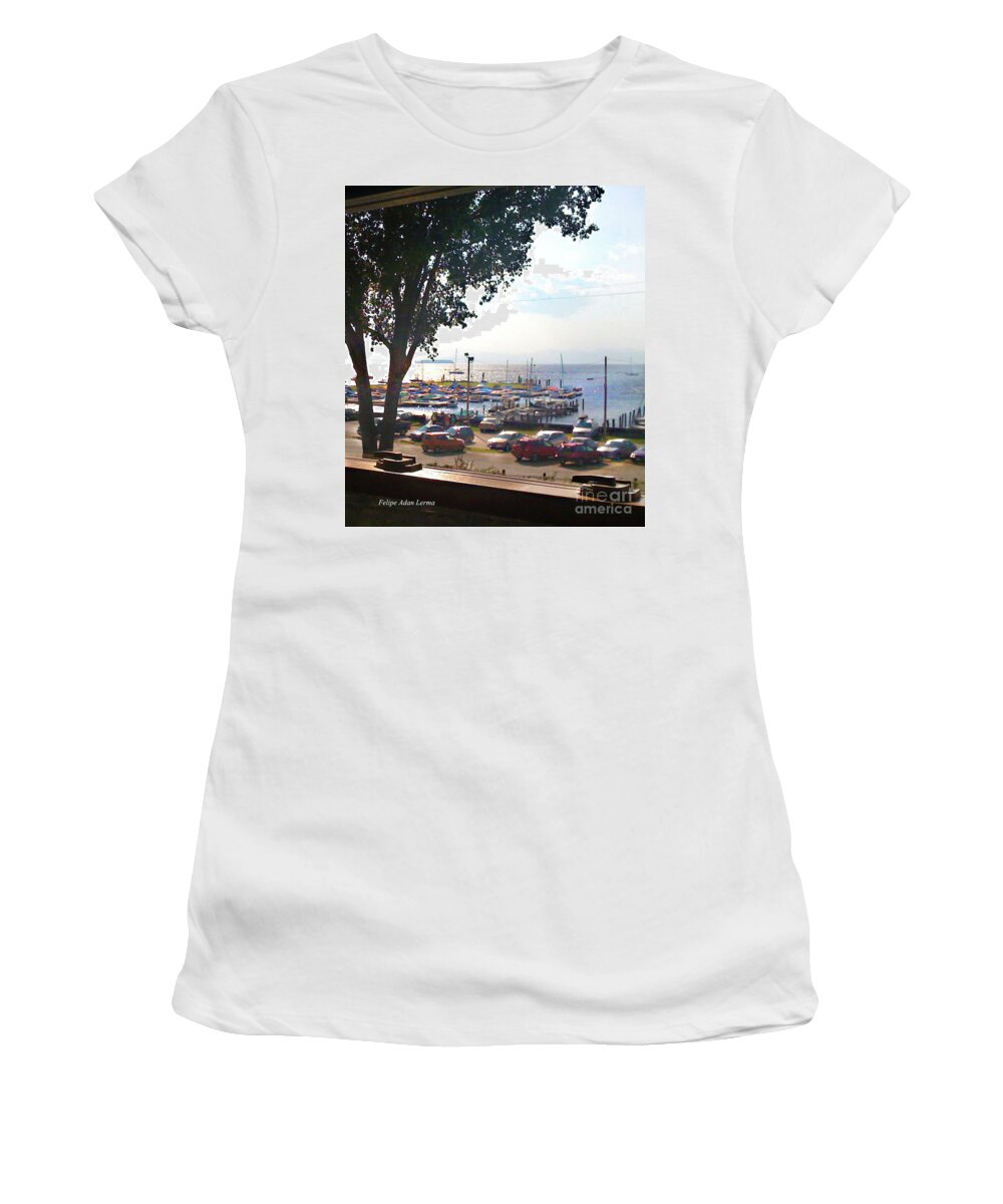 Novel Women's T-Shirt featuring the photograph Image Included in Queen the Novel - Window View Vermont Enhanced by Felipe Adan Lerma