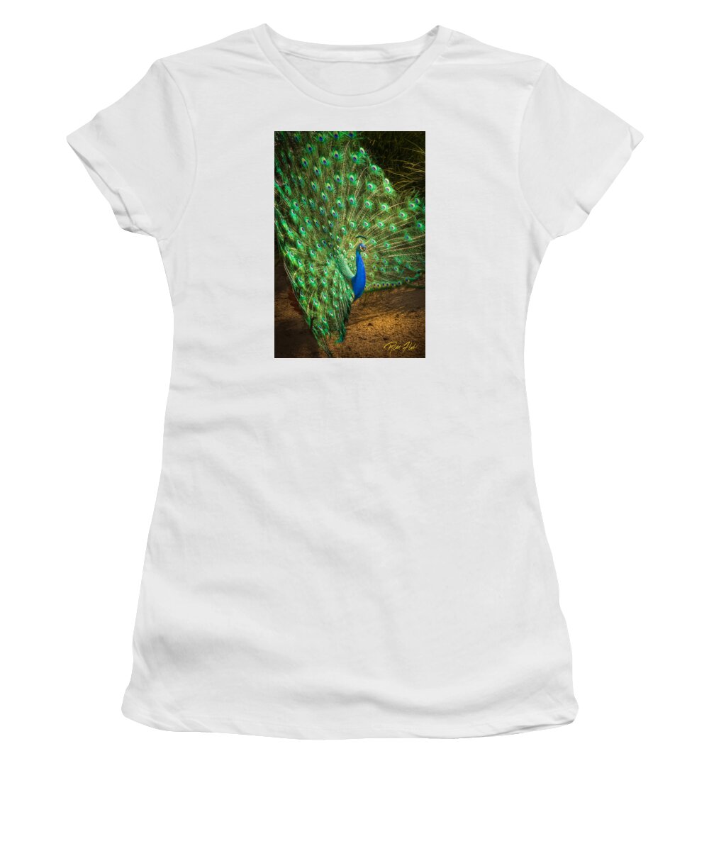 Animals Women's T-Shirt featuring the photograph India Blue Peacock by Rikk Flohr