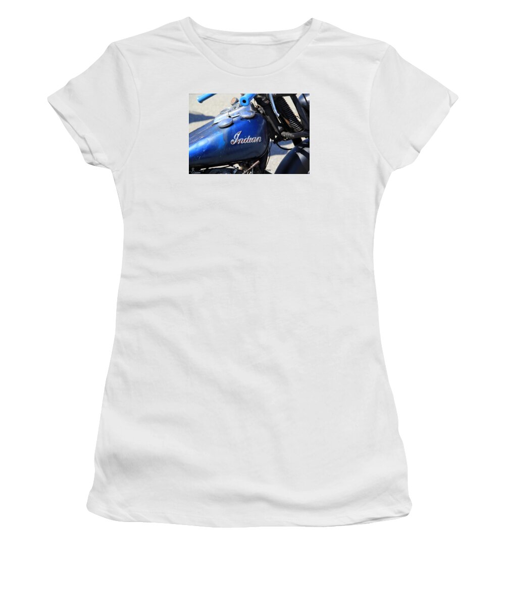 Motorcycle Women's T-Shirt featuring the photograph Indian Blue by Becca Wilcox