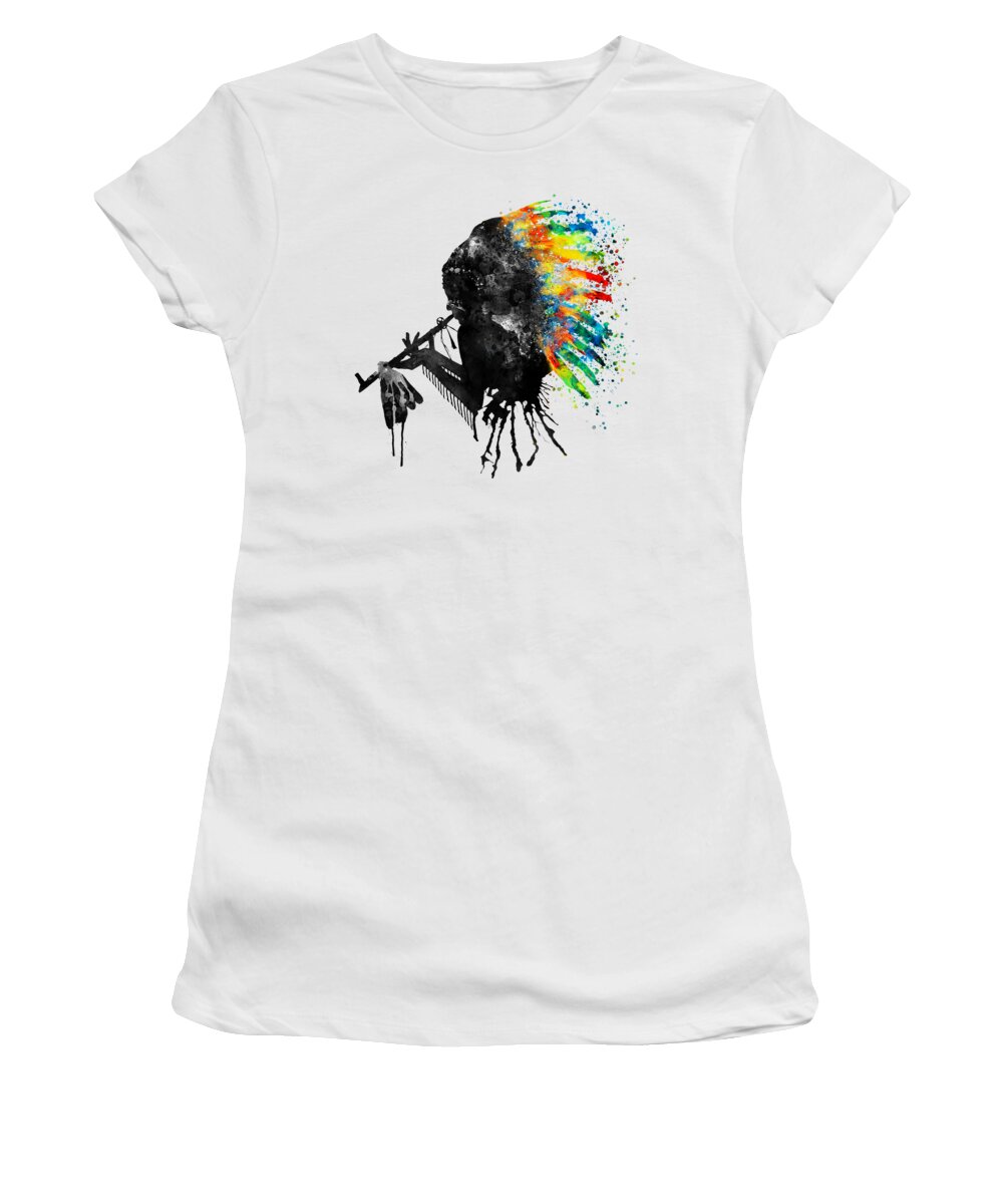 Indian Women's T-Shirt featuring the painting Indian Silhouette with Colorful Headdress by Marian Voicu