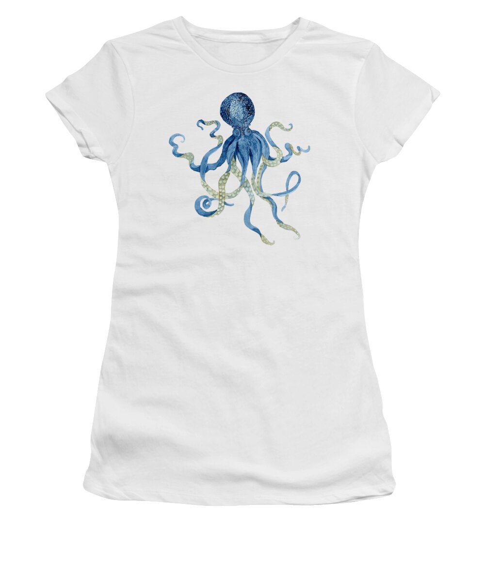 Indigo Women's T-Shirt featuring the painting Indigo Ocean Blue Octopus by Audrey Jeanne Roberts