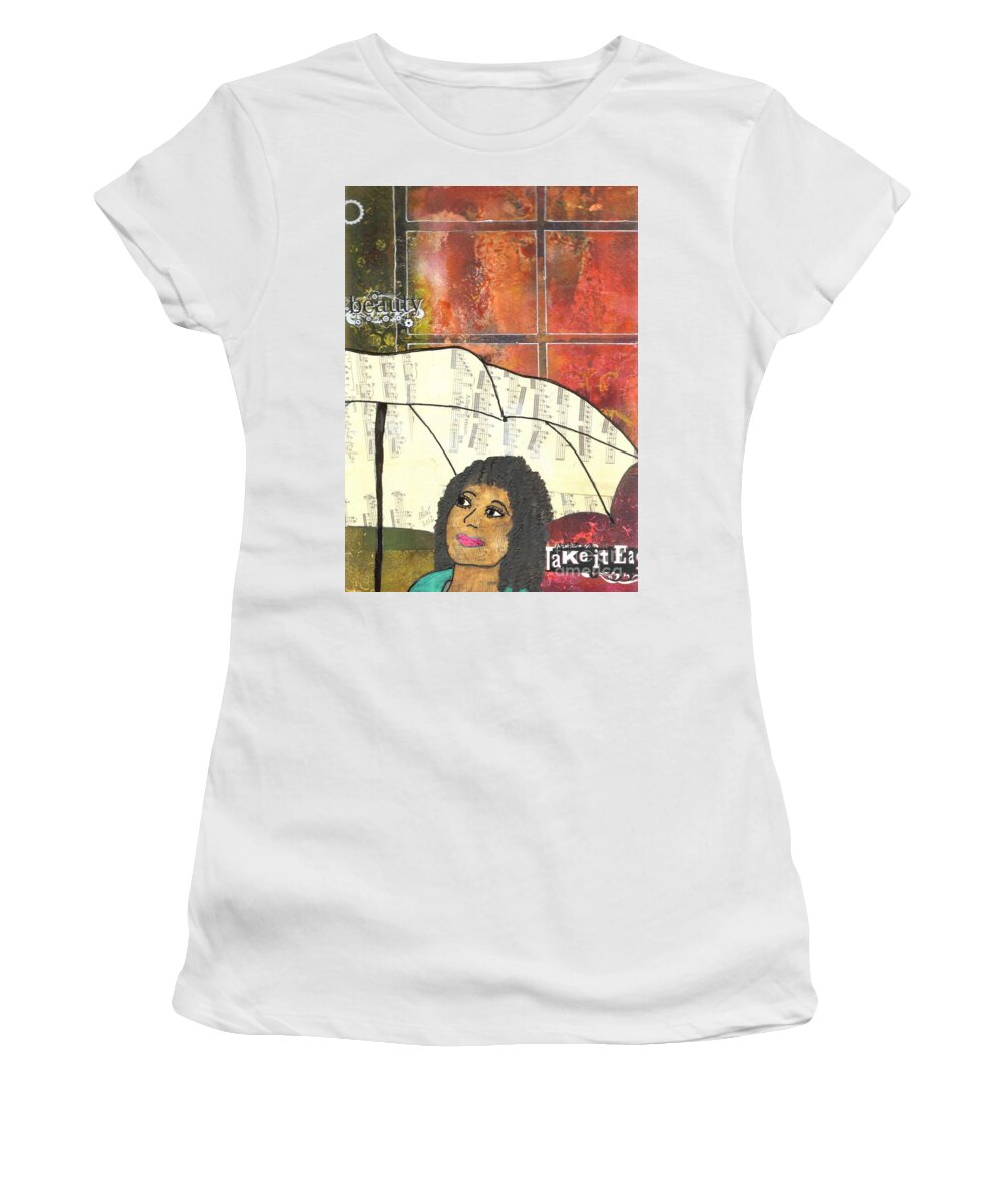 Acrylic Women's T-Shirt featuring the mixed media Into EVERY Life Some Rain Must Fall... SING Anyway by Angela L Walker